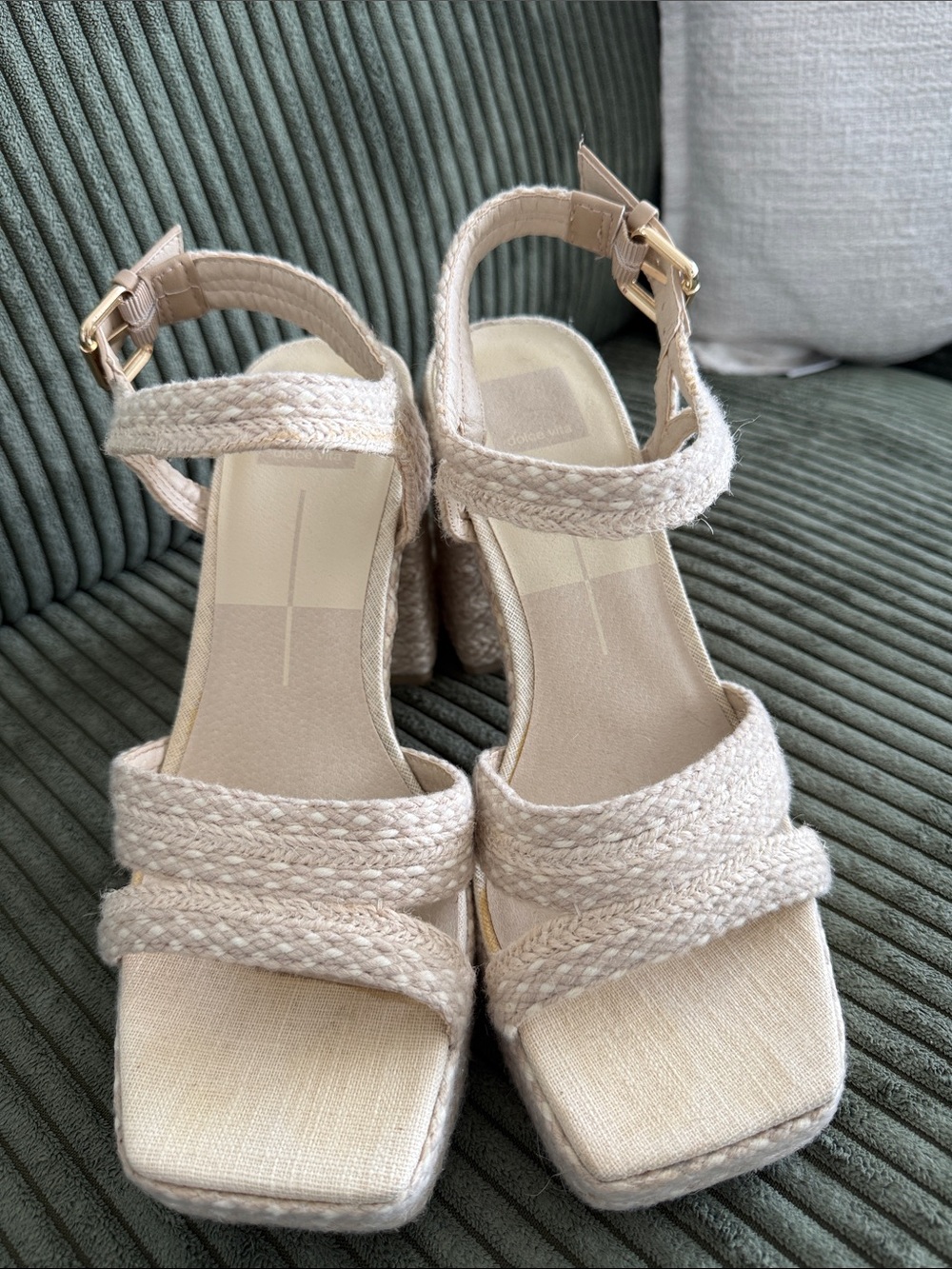 Dolce Vita Natural Braided-Strap Block Wedges